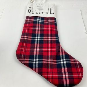 NWT RAE DUNN  Red Plaid 'Believe' Stocking